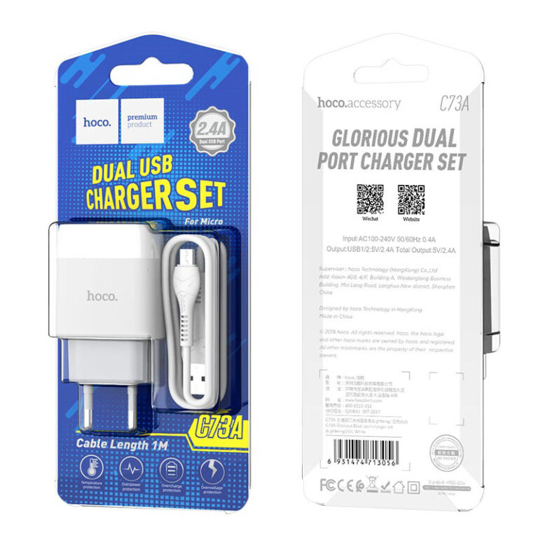 Charger адаптер Hoco СЗУ C73A glorious dual port type-c white 1