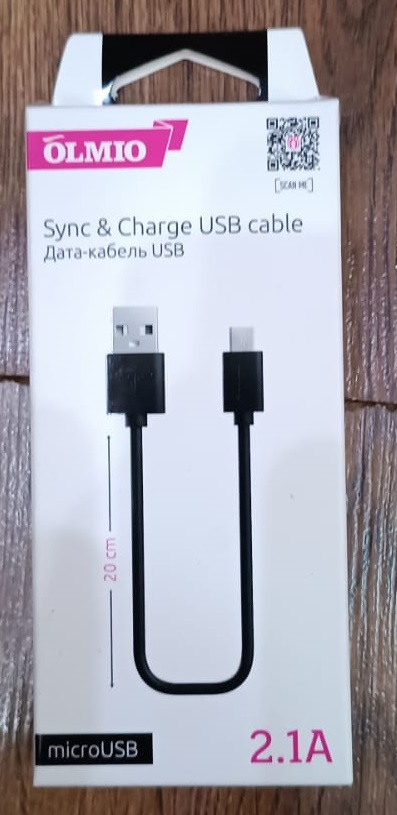 Кабель USB 2.0 - microUSB, 0.2м, 2.1A, OLMIO 036268 1 Кабель USB 2.0 - microUSB, 0.2м, 2.1A, OLMIO 036268 1