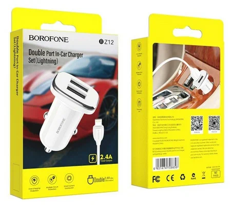 АЗУ 2USB 2.4A для Lightning 8-pin Borofone BZ12 (White) 1 АЗУ 2USB 2.4A для Lightning 8-pin Borofone BZ12 (White) 1