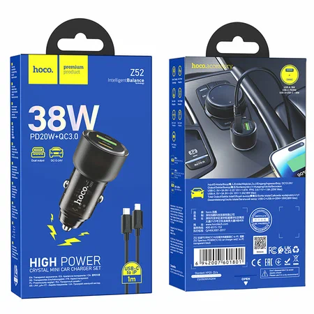 АЗУ 1USB+1Type-C 3.0A PD38W+QC3.0 быстрая зарядка для Type-C Type-C Hoco Z49B (Black)