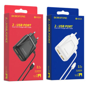 СЗУ 2USB 2.1A для Lightning 8-pin со встроенным кабелем Borofone BA50A 1м (Black) 1