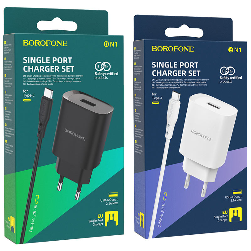 СЗУ 1USB 2.1A для Type-C Borofone BN1 1м (Black) 1 СЗУ 1USB 2.1A для Type-C Borofone BN1 1м (Black) 1