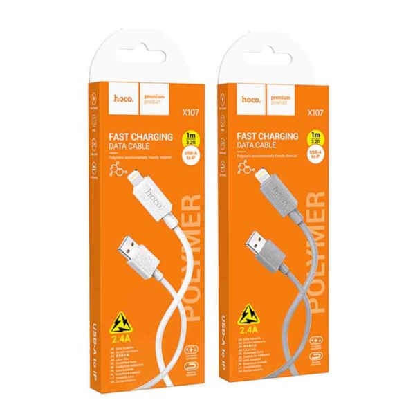 Дата-кабель USB 2.4A для Lightning 8-pin Hoco X107 ПВХ 1м (Grey)