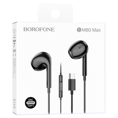 Гарнитура внутриканальная Borofone BM80 MAX , 1.2m, Black п