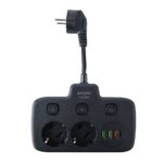 Amper сетевой удлинитель, 0,2м, 2 розетки, 3*0,75мм, 10А, 2500 Вт, 3usb, 1Type-C, 3кн, черный.