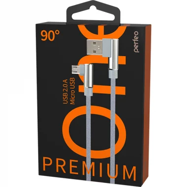 PERFEO Кабель USB A вилка - Micro USB вилка, 2.4A, угловой, серый, длина 1 м., Micro Premium (U4805) 1