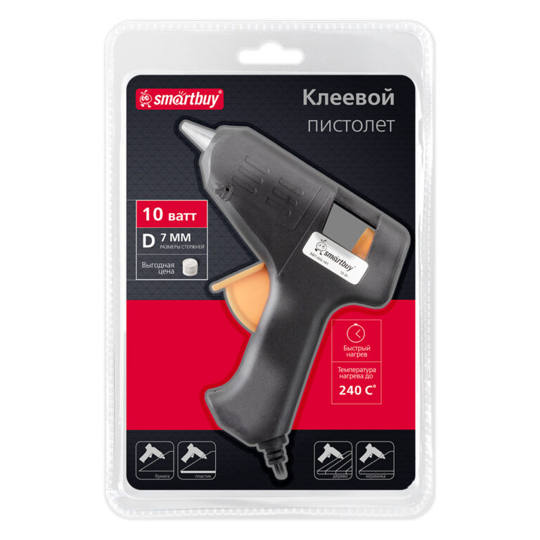 Пистолет клеевой электрич.,10 Вт,D=7 мм, алюмин.сопло, шнур 1 м, Smartbuy tools 1