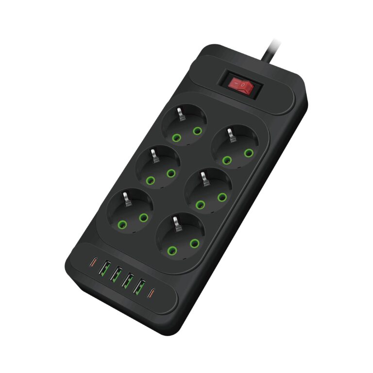 Amper сетевой удлинитель, 4,0м, 6 розеток, 10А, 2500 Вт, 4usb,2Type-C, черный. 1