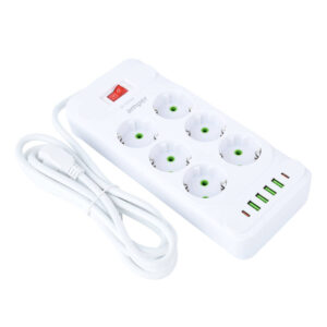 Amper сетевой удлинитель, 4,0м, 6 розеток, 10А, 2500 Вт, 4usb,2Type-C, белый. 1