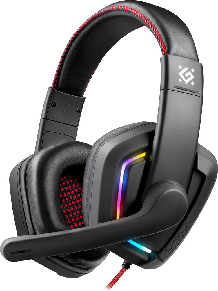 Игровая гарнитура Quake LED черный, LED, провод 2 м DEFENDER 1