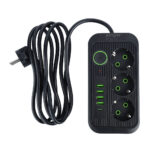 Amper сетевой удлинитель, 4,0м, 3 розетки, 10А, 2500 Вт, 3usb,1Type-C, черный.