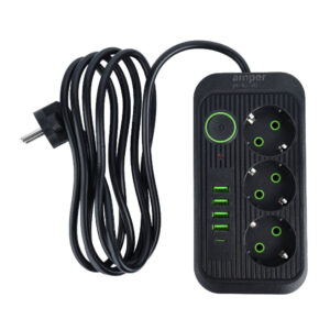 Amper сетевой удлинитель, 4,0м, 3 розетки, 3*0,75мм, 10А, 2500 Вт, 4usb, 1Type-C, белый. 1