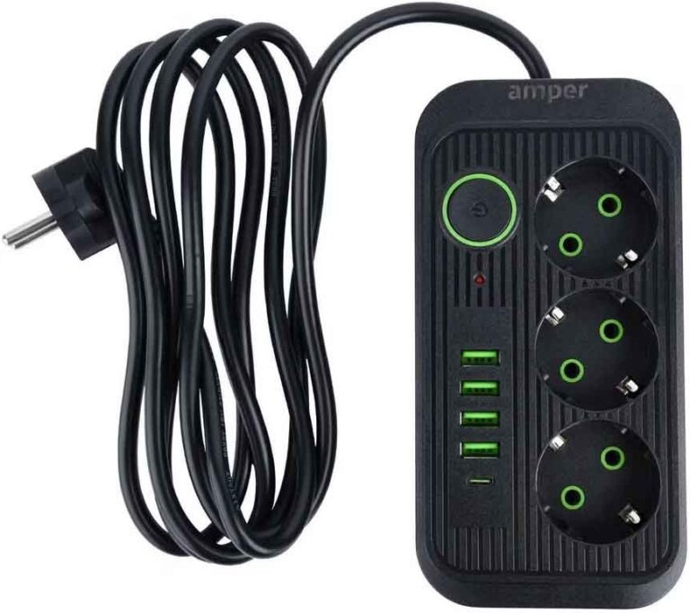 Amper сетевой удлинитель,4,0м, 3 розетки, 3*0,75мм, 10А, 2500 Вт, 4usb, 1Type-C, черный. 1