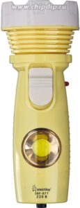 Фонарь LED, с зарядкой от сети 220 В встроенная вилка, 2 режима, ABS, 12х5 см, Smartbuy 1