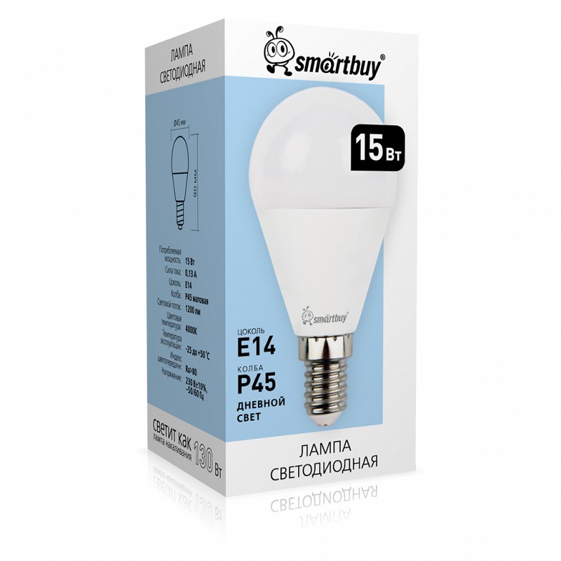 Светодиодная (LED) Лампа Smartbuy-P45-15W/4000/E14 (SBL-P45-15-40K-E14) 1 Светодиодная (LED) Лампа Smartbuy-P45-15W/4000/E14 (SBL-P45-15-40K-E14) 1