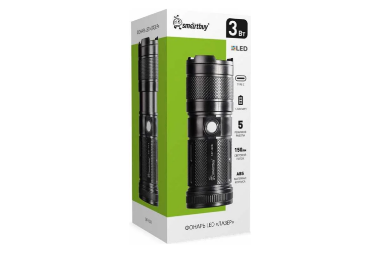 Фонарь LED "лазер", 5 режимов + низ., аккумулятор 1200 мАч, Type C, ZOOM, ABS,14.5х5.3 см, Smartbuy 1