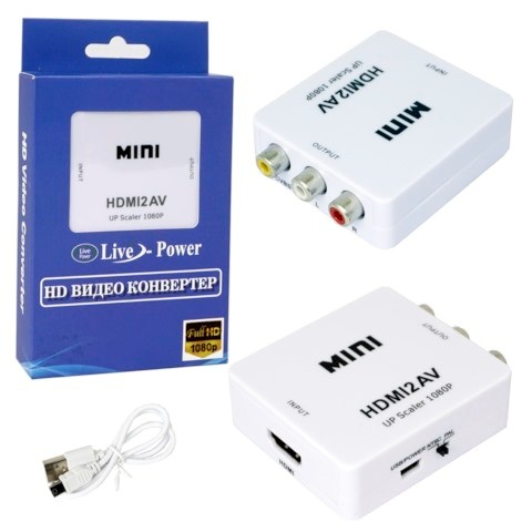 Адаптер H123 Mini HDMI2AV 1080p Converter to 3 rca (White) 10pcs 1