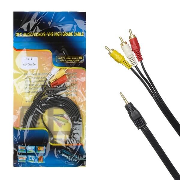 Кабель Видео AV16 AUX-3rca 3м (позолоченный након.) 25pcs 1 Кабель Видео AV16 AUX-3rca 3м (позолоченный након.) 25pcs 1