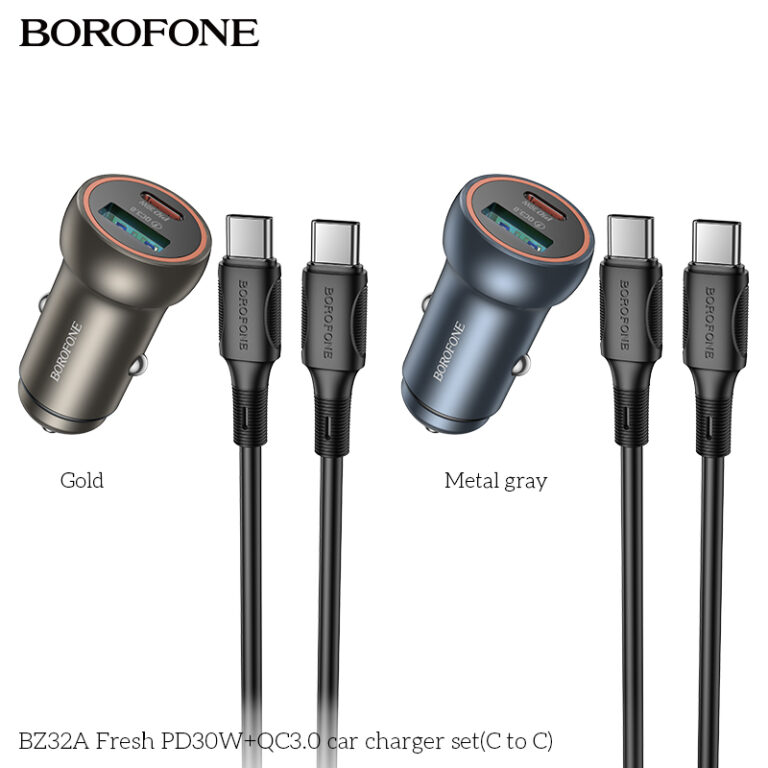 АЗУ 1USB+1Type-C 3.0A PD30W+QC3.0 быстрая зарядка Borofone BZ32A Fresh (Metal grey) 1