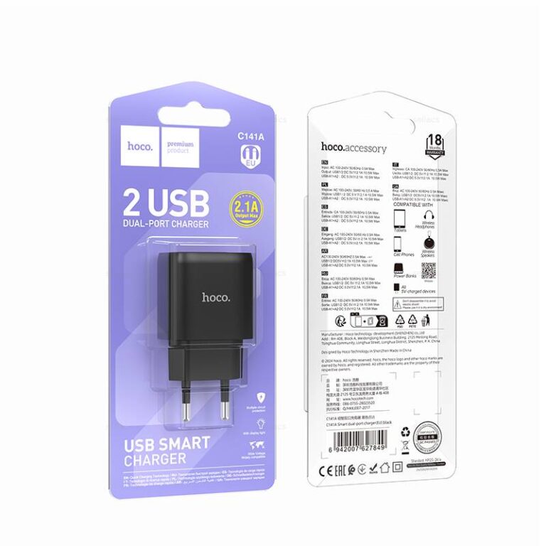 СЗУ 2USB 2.1A Hoco C141A (Black) 1