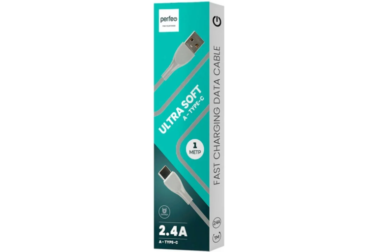PERFEO Кабель USB A вилка - C вилка, 2.4A, серый, силикон, длина 1 м., ULTRA SOFT (U4711) 1