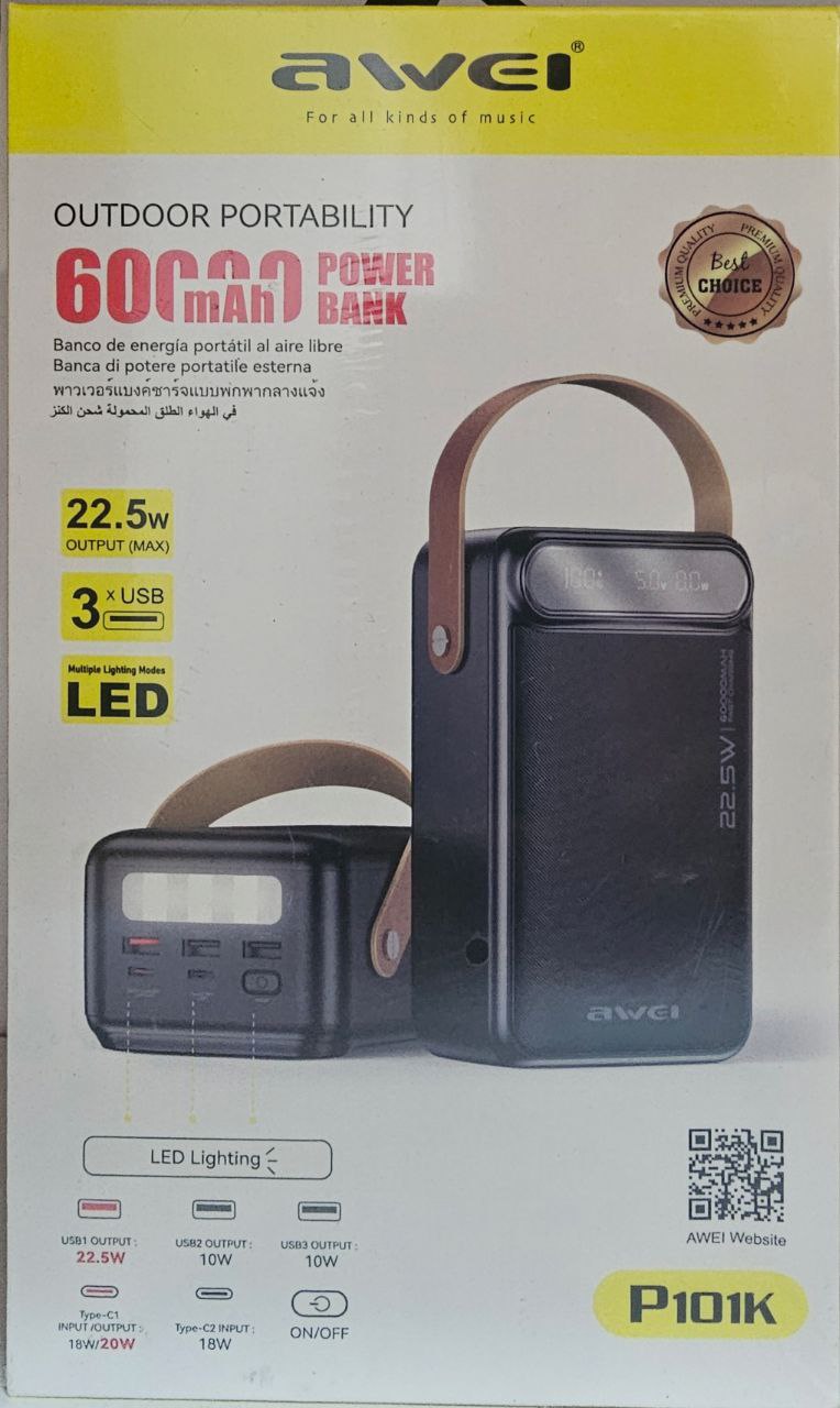 Внешний аккумулятор Awei P101K 60000mah 22.5W 1 Внешний аккумулятор Awei P101K 60000mah 22.5W 1