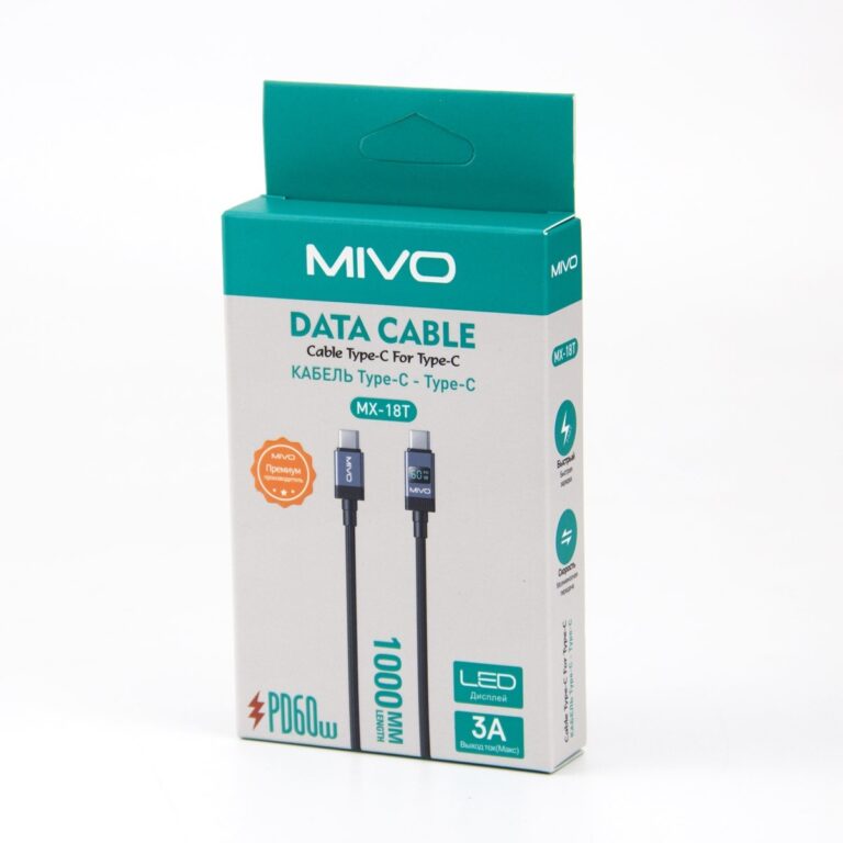 Кабель Type-C-Type-C (60W) Mivo MX-18T, нейлон, 1м , Led дисплей 1