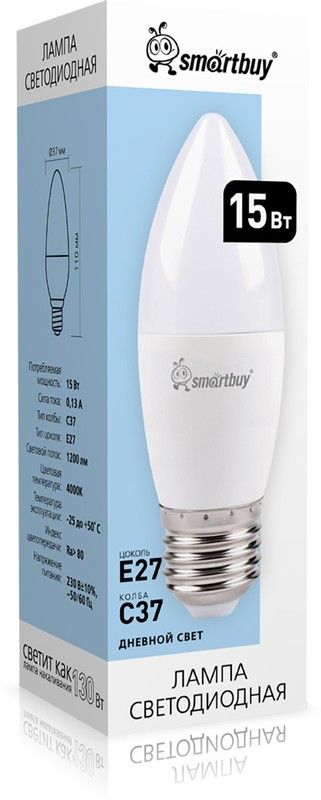 Светодиодная (LED) Лампа Smartbuy-C37-15W/4000 (SBL-C37-15-40K-E27) 1 Светодиодная (LED) Лампа Smartbuy-C37-15W/4000 (SBL-C37-15-40K-E27) 1