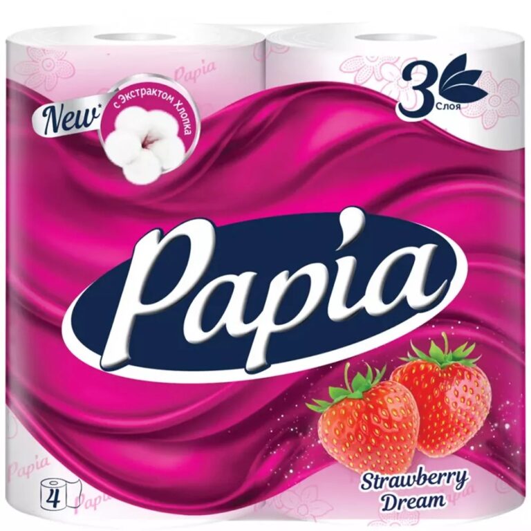Papia туалетная бумага 3 слоя 4 рулонов Клубничная мечта 1