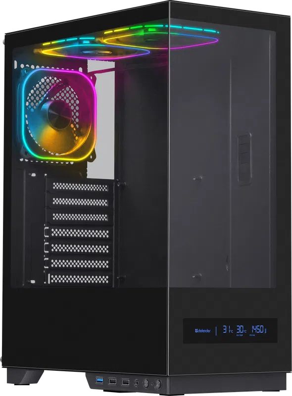 Корпус компьютерный HyperHub Pro черный,ATX,display,TypeC,3fans DEFENDER 1
