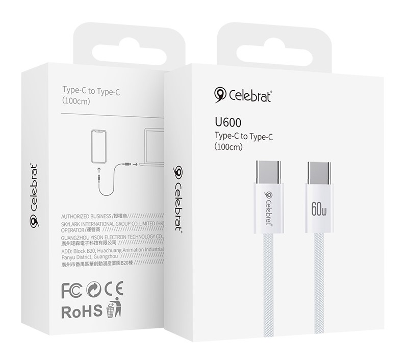 Cable Celebrat U600 Type-C to Type-C 60W (White) 1 Cable Celebrat U600 Type-C to Type-C 60W (White) 1