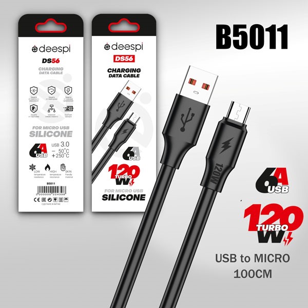 Кабель USB deespi DS56 Micro 120W 1000mm (Black) Silicone 10pcs 1