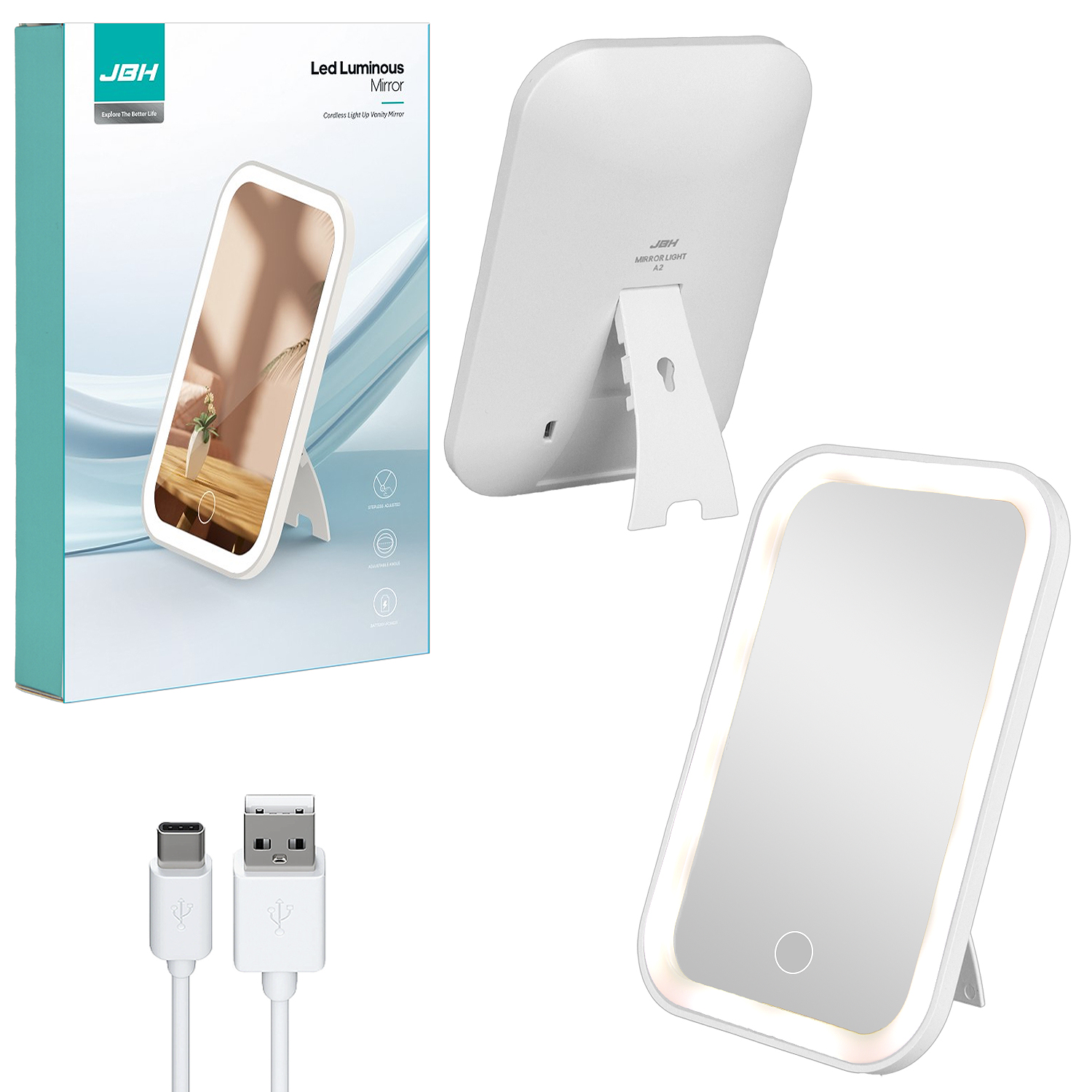 Настольное зеркало для макияжа с подсветкой A2 JBH белое (64 шт/кор) 1 Настольное зеркало для макияжа с подсветкой A2 JBH белое (64 шт/кор) 1