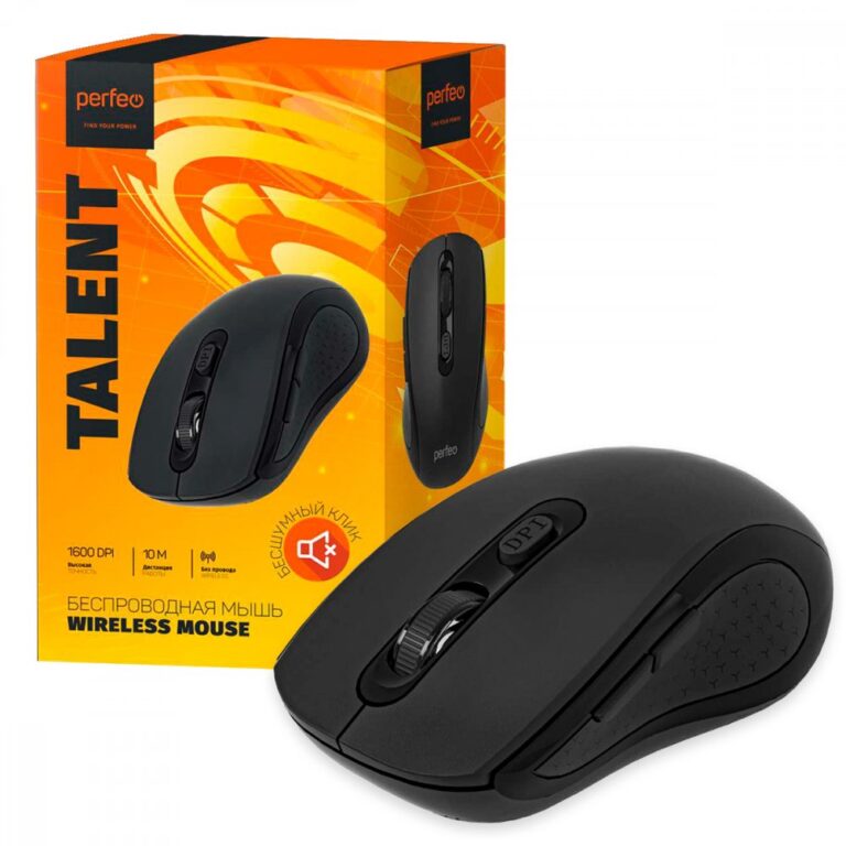 Perfeo мышь беспров., оптич. "TALENT", бесшумная, 6 кн, 800-1600 DPI, USB, чёрн. 1