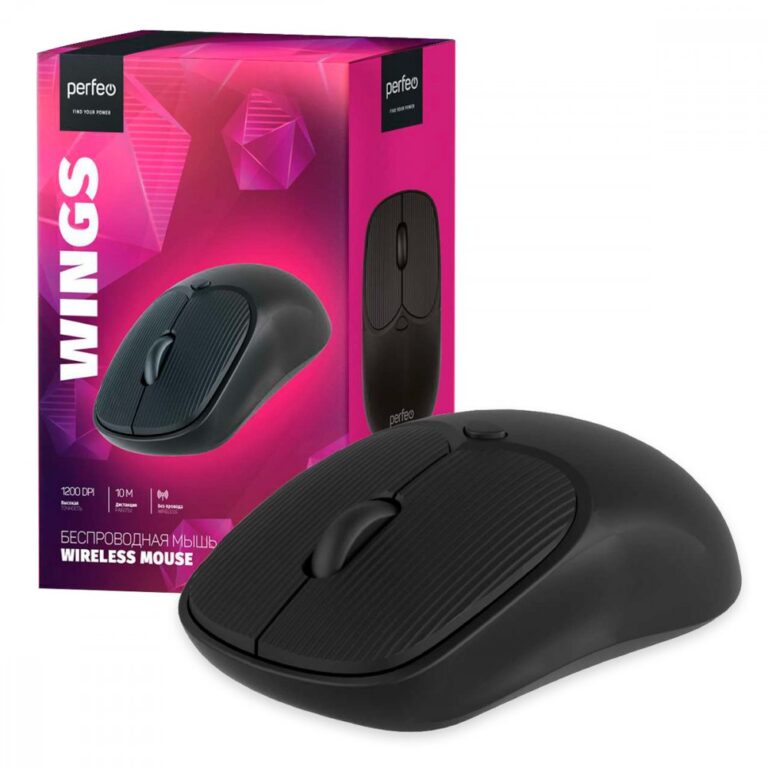 Perfeo мышь беспров., оптич. "WINGS", 4 кн, 800-1200 DPI, USB, чёрная 1