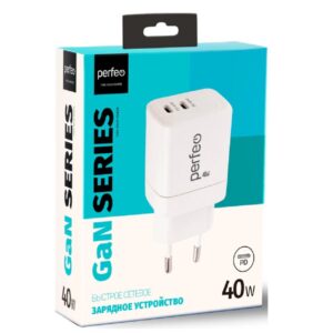 PERFEO Сетевое зарядное устройство с двумя разъемами TYPE-C, GaN, 40W, белый (I4662) 1