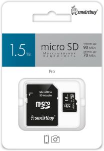 micro SDXC карта памяти Smartbuy 1.5 TB Pro U3/A2/V30; R/W:90/70 MB/s с адапт.(SB1T5SDP01)