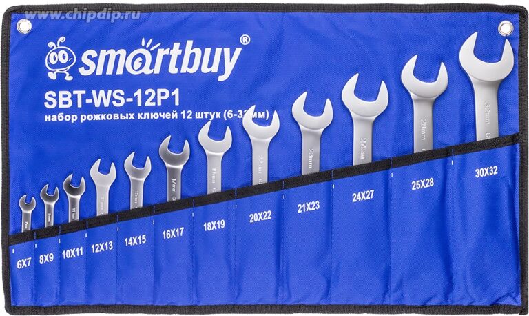 Набор рожковых ключей 12 штук, (6-32 мм), в ткан. чехле Smartbuy Tools 1