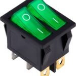 Выключатель клавишный  двойной 250V 16А (6с) ON-OFF зеленый с подсветкой (SBE-16-S33g)