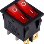 Выключатель клавишный  двойной 250V 16А (6с) ON-OFF красный с подсветкой (SBE-16-S33r)