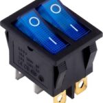 Выключатель клавишный  двойной 250V 16А (6с) ON-OFF синий с подсветкой (SBE-16-S33bl)