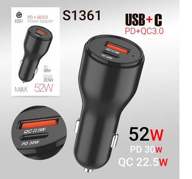 Автомобильное зарядное устройство deespi ES31 PD30W+QC3.0 55W (Black) 1
