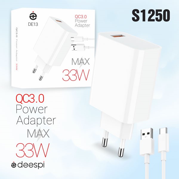 Сетевое зарядное устройство deespi DE13 33W QC3.0 + кабель Type-C White 1 Сетевое зарядное устройство deespi DE13 33W QC3.0 + кабель Type-C White 1
