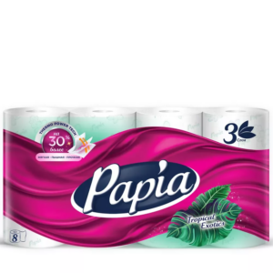 Туалетная бумага PAPIA 3сл 8ш тропическая экзотика 1/7 1