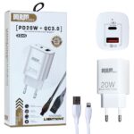 Сетевое зарядное устройство MRM XQ45 PD20W + QC3.0 5V/3.1A 1USB + кабель Lightning 1000m White