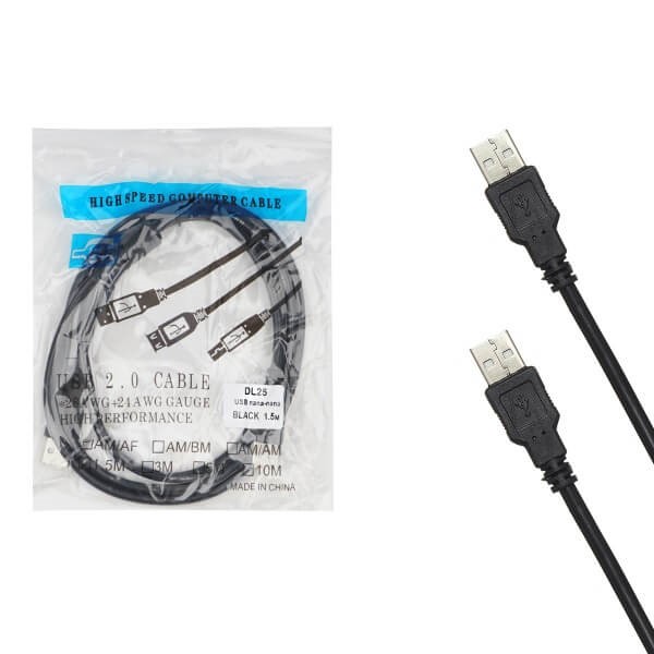 Кабель удлинитель DL25 USB2.0 M/M с фильтром 1,5м (black) 20pcs 1