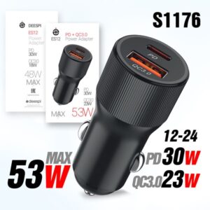 Автомобильное зарядное устройство deespi ES12 QC3.0 + PD30W 48W(black) 1