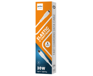 PERFEO Кабель USB C вилка - Lightning вилка, 30W, белый, силикон, длина 1 м., ELASTIC (C1006) 1