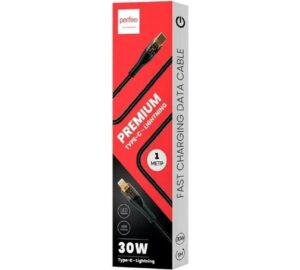 PERFEO Кабель USB C вилка - Lightning вилка, 30W, нейлон, черный, длина 1 м., PREMIUM (C1002) 1