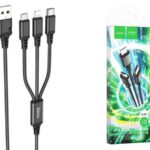 HOCO X76/ USB кабель 3-in-1: Lightning+Micro+Type-C/ 1m/ 2A/ Black